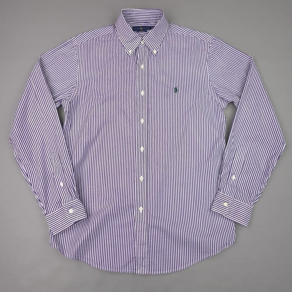 Ralph Lauren Shirt Mens Medium Purple Stripe Custom Fit Long Sleeve Button Down